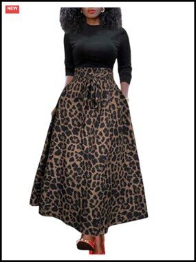 GORGLITTER Leopard Cheetah Print Flowy Maxi Skirt High Waisted Boho Long Skirt